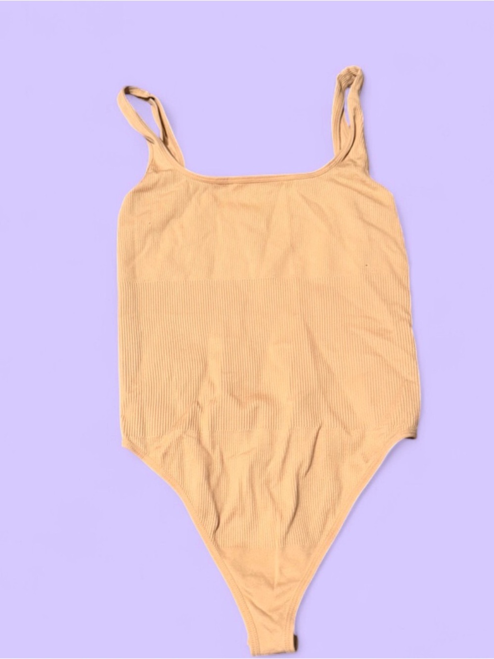 No Boundaries Tan Ribbed Scoop-Front Bodysuit